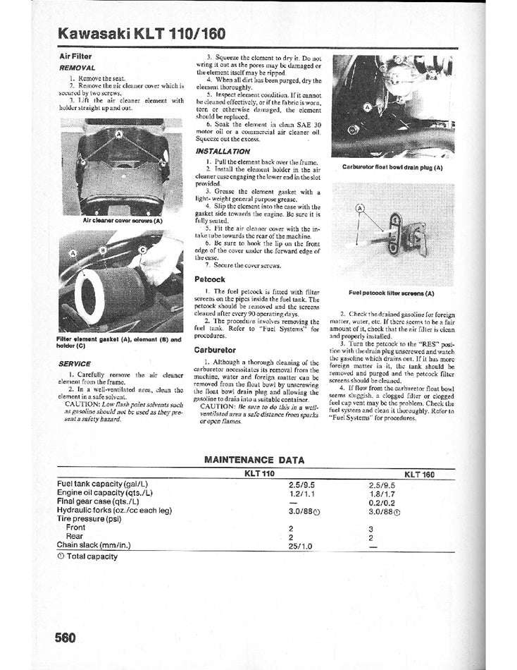 1984 Kawasaki KLT110 KLT 110 A1 Service Manual