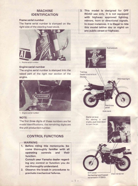 1980 Yamaha IT250 IT 250 Service Manual