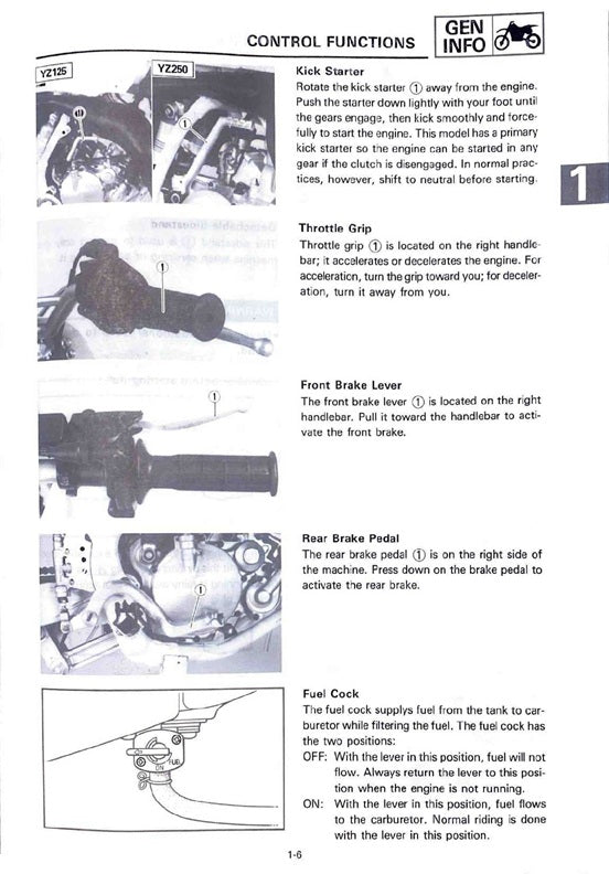 1989 Yamaha YZ125 YZ 125 YZ125W Motocross Service Manual