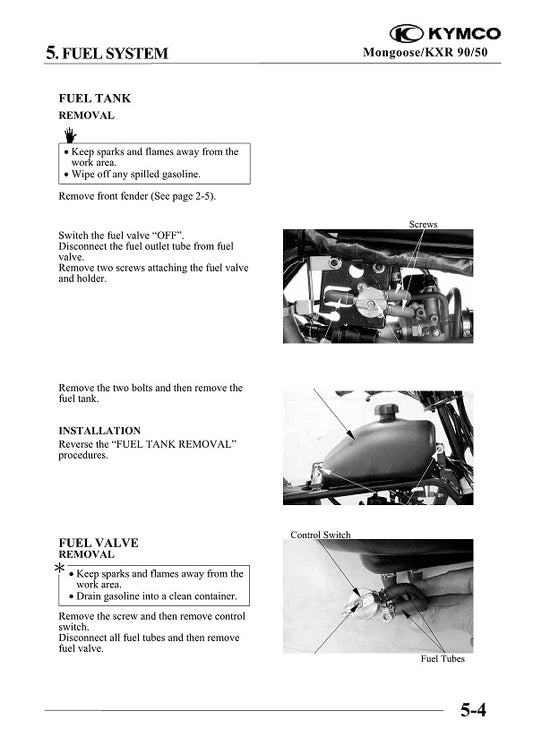 2003-2010 KYMCO Mangosta KXR 90 90cc 4T ATV Quad Manual de servicio