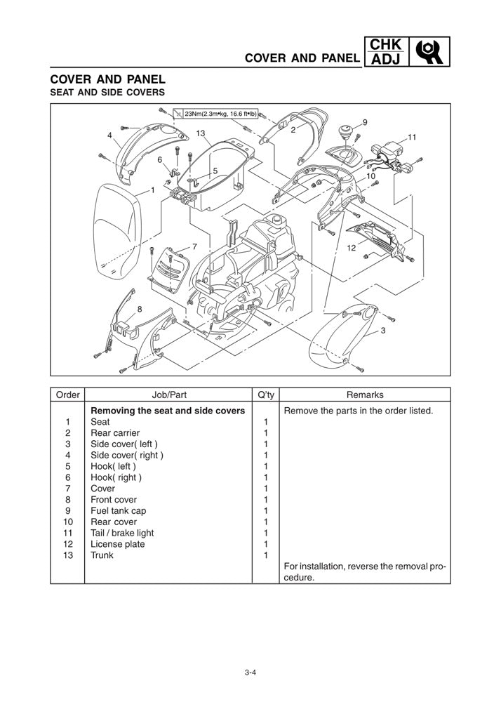 2004-2009 Yamaha YJ125 Vino 125 Scooter Service Manual