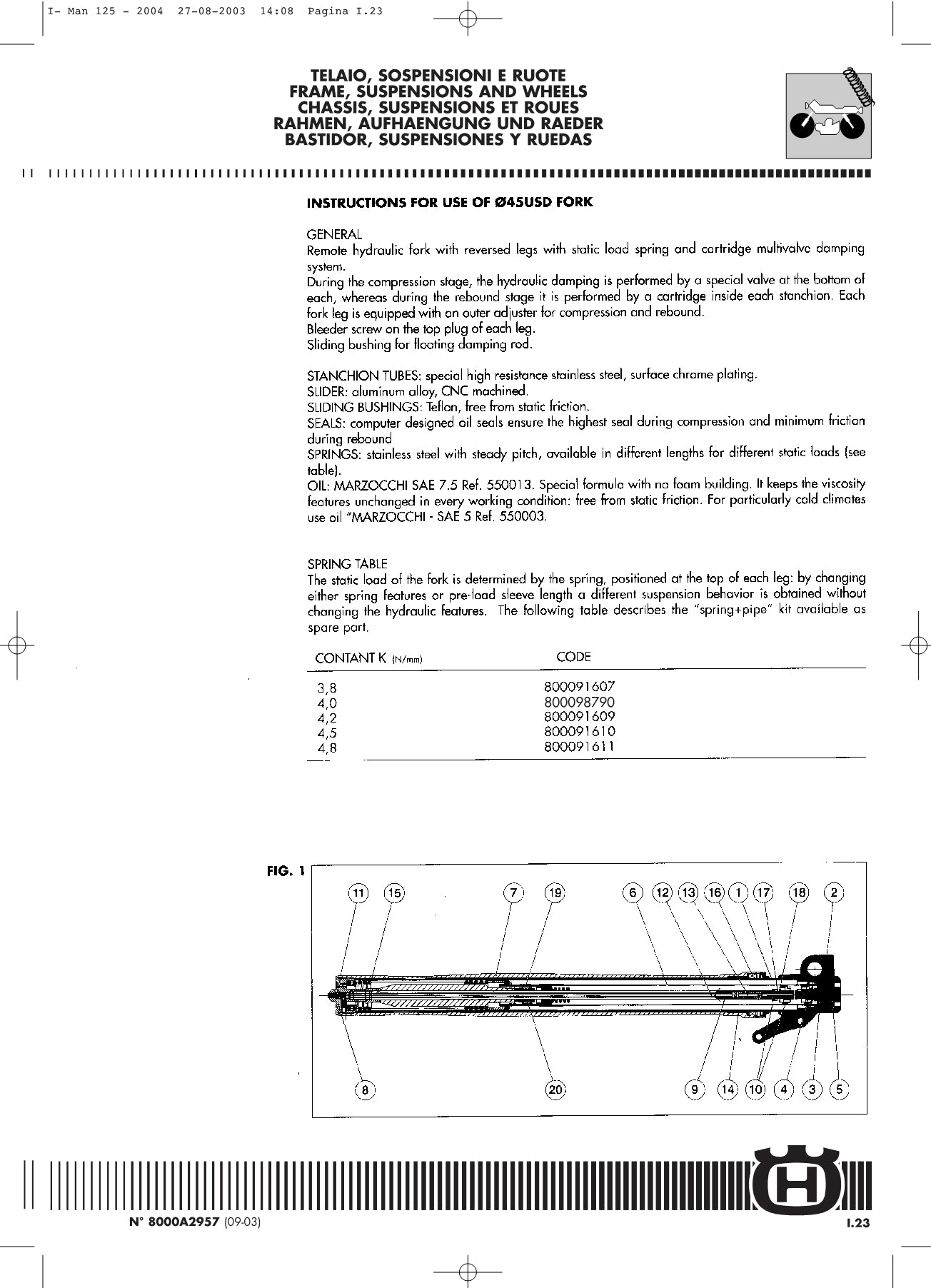 2003-2004 Husqvarna CR125 CR 125 Service Manual