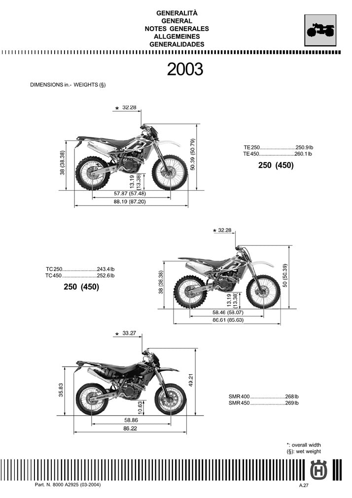2003-2004 Husqvarna TE250 TE 250 Service Manual