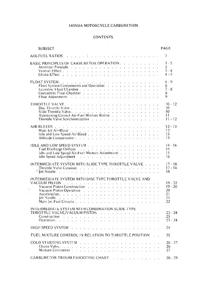 Honda Motorcycle Carburation Manual
