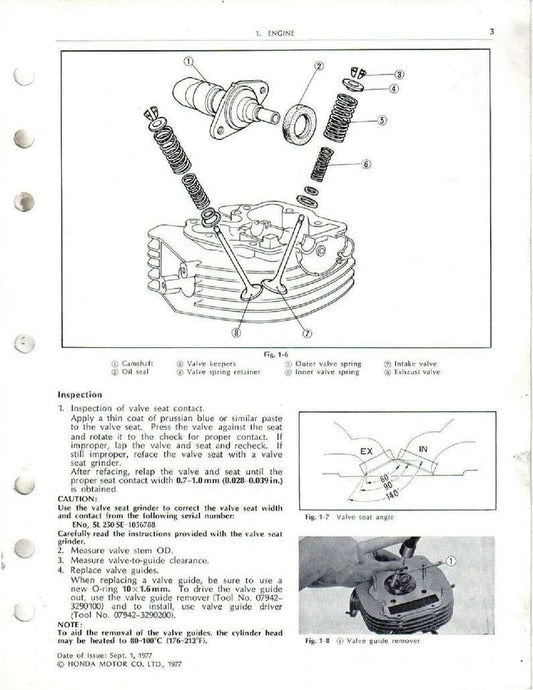 1976-1978 Honda XL350 XL 350 K2 K3 Service Manual