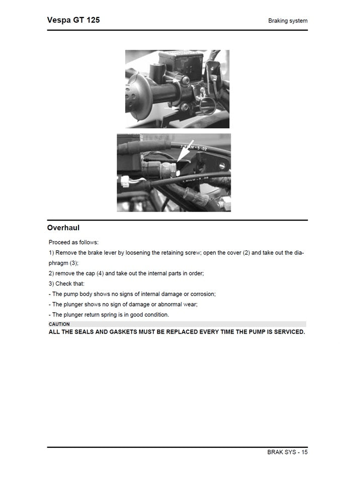 2008-2011 Vespa GT125 GT 125 Granturismo 125cc Scooter Service Manual