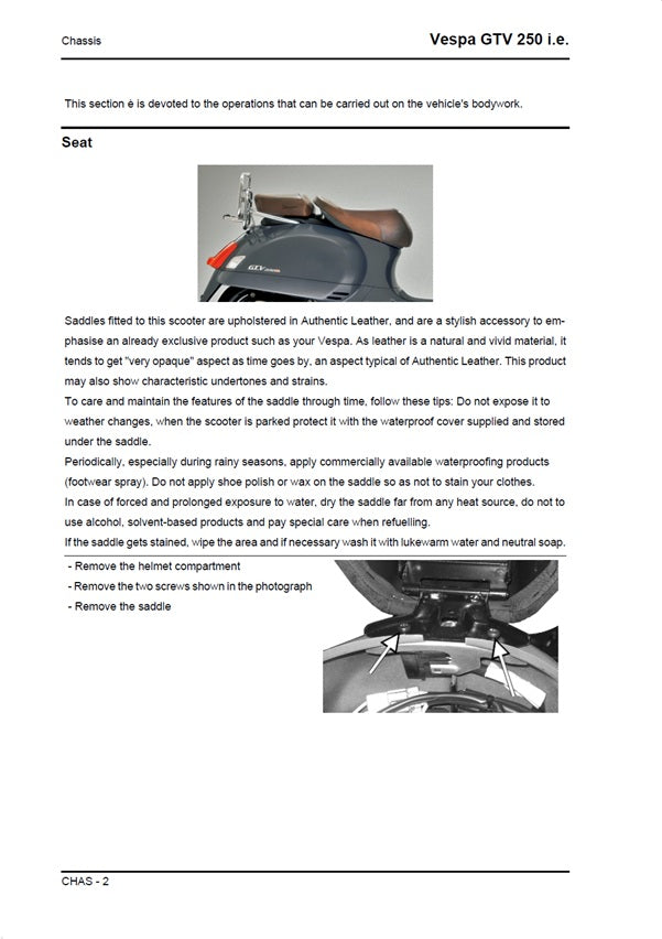 2006-2011 Vespa GTV 250 GTV250 250cc Scooter Service Manual