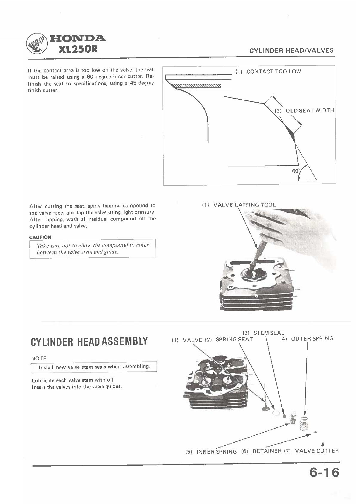 1984-1987 Honda XL250R RFVC Manual de servicio