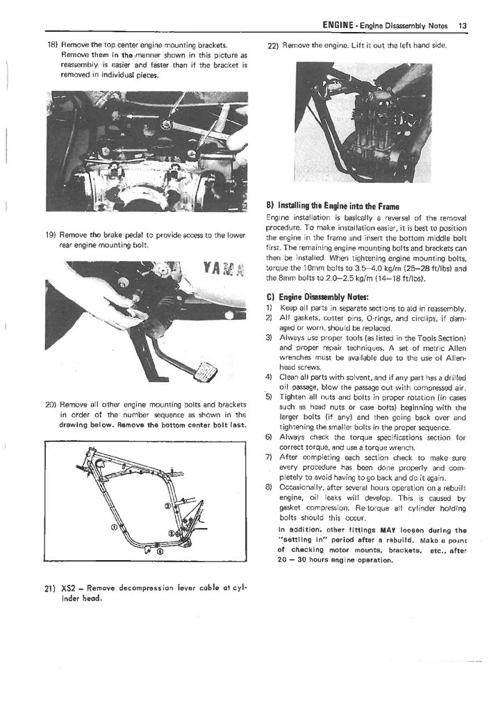 1971 Yamaha XS1B 650 Service Manual