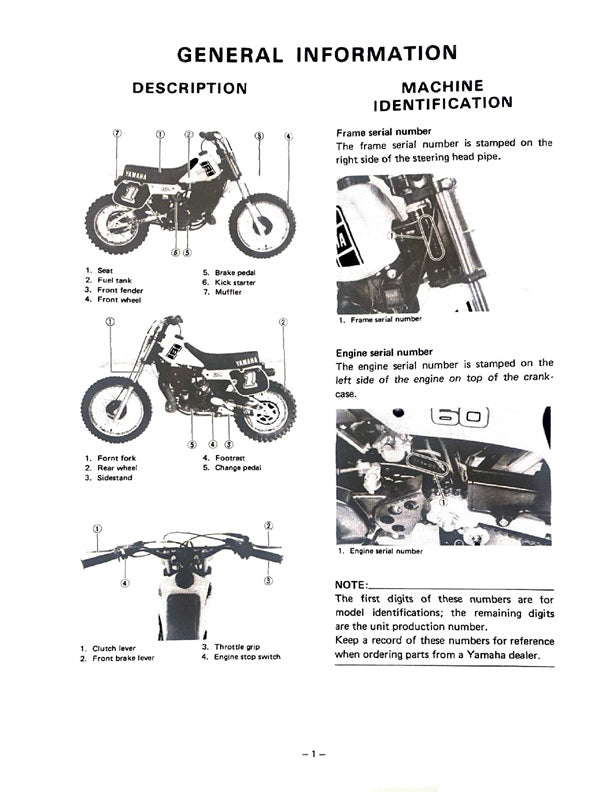 1981-1983 Yamaha YZ60 YZ 60 Motocross Service Manual