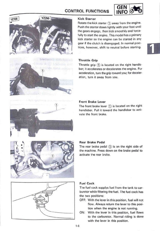 1989 Yamaha YZ125 YZ 125 YZ125W Motocross Service Manual