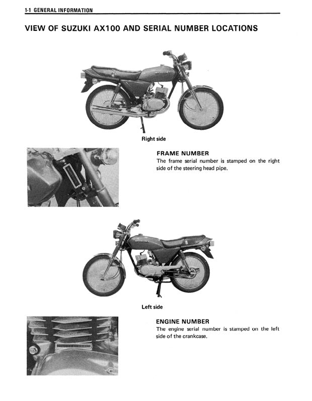 1990 Onwards Suzuki AX100 AX 100 Service Manual