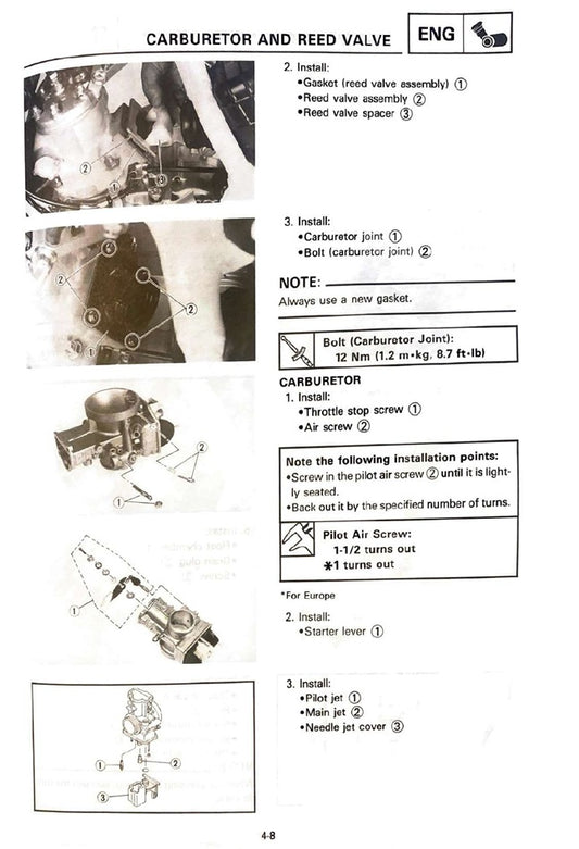 1992 Yamaha YZ250 YZ 250 Motocross Service Manual