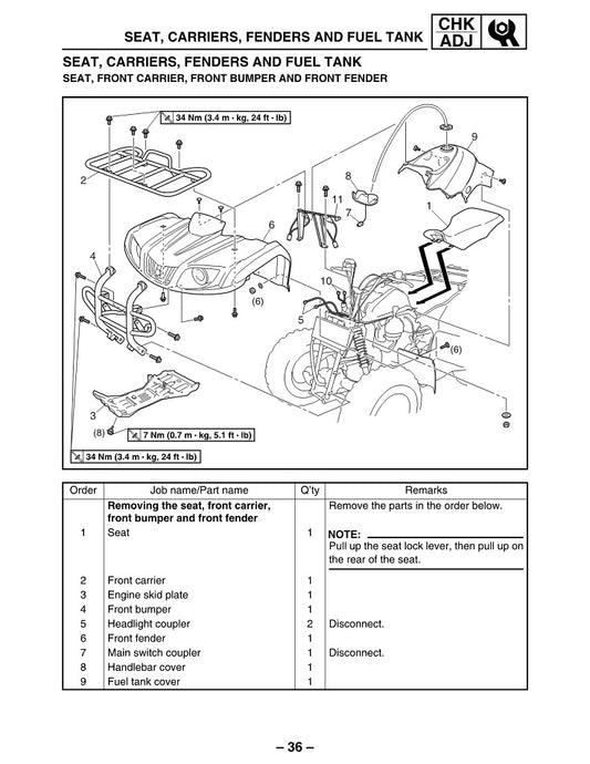 2002 en adelante Yamaha YFM350 Grizzly ATV Quad Manual de servicio