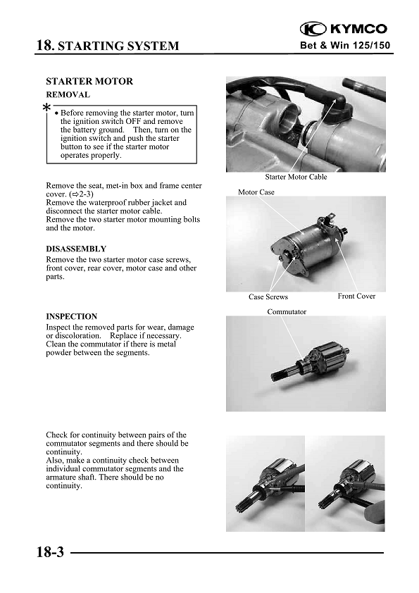 2004-2010 KYMCO Bet &amp; Win 125 Manual de servicio de scooter de 125 cc