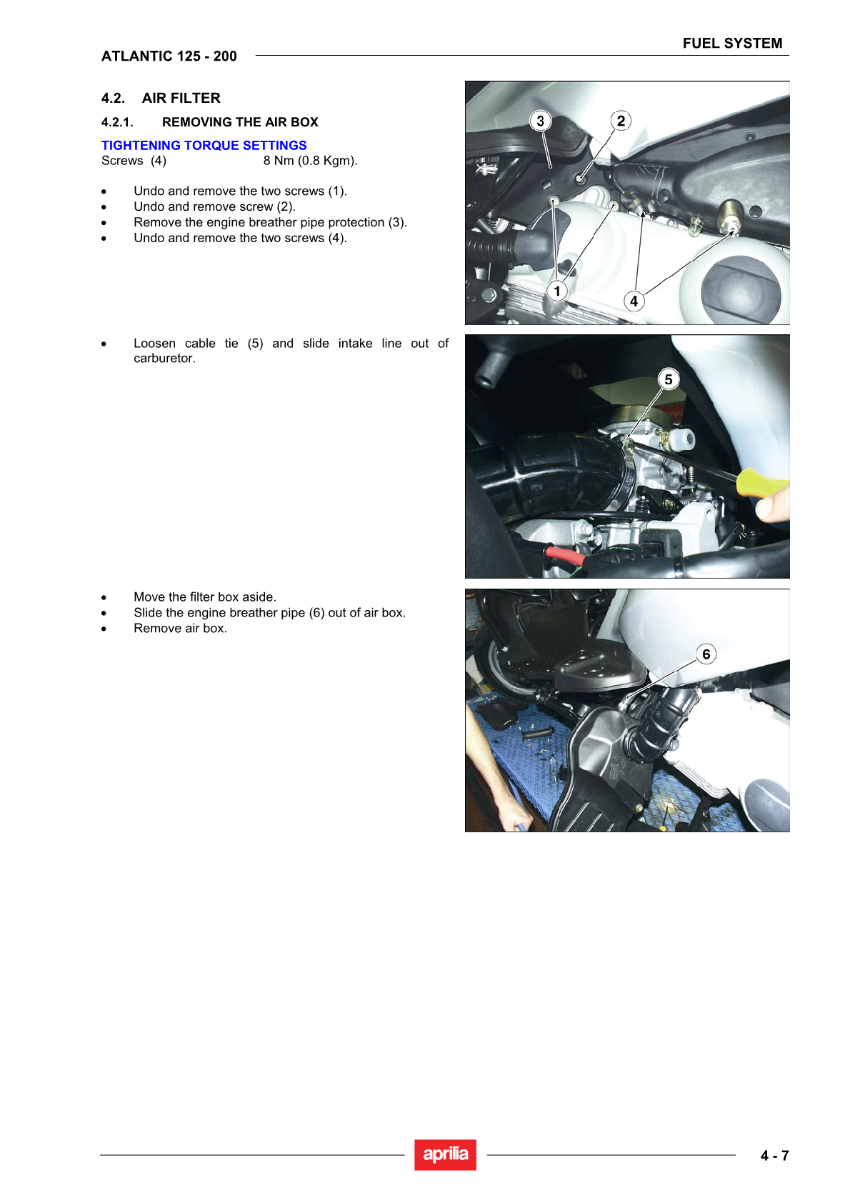 Manual de servicio de scooter Aprilia Atlantic 125 2004-2009