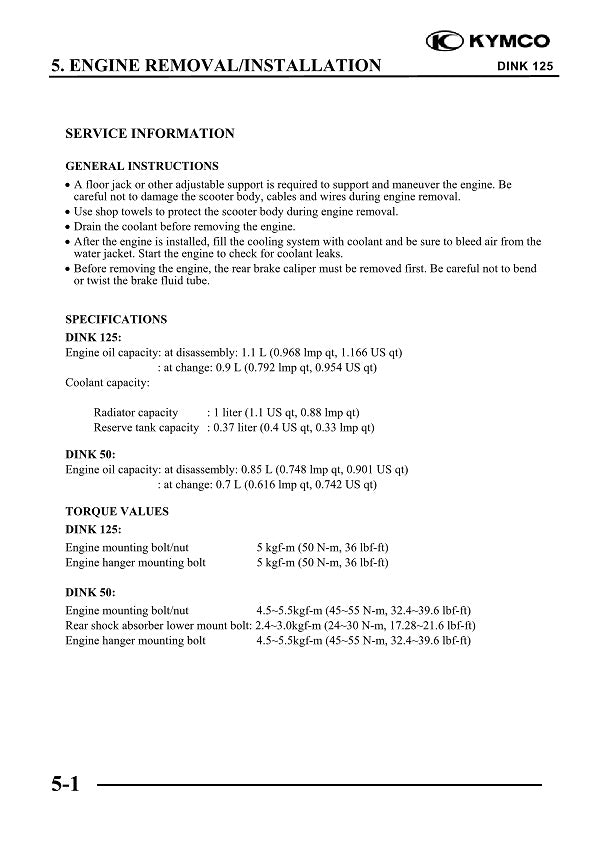 2006-2016 KYMCO Dink 50 50cc 4stroke Scooter Service Manual