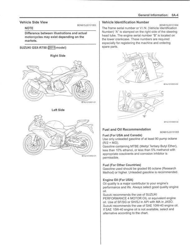 2011-2019 Suzuki GSXR750 GSX-R 750 L1-L9 Service Manual
