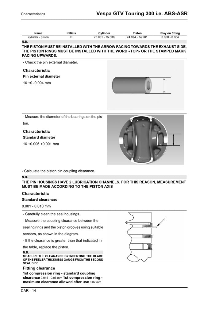 2008-2016 Vespa GTV GTS 300 GTS3000 GTV300 300cc Scooter Service Manual