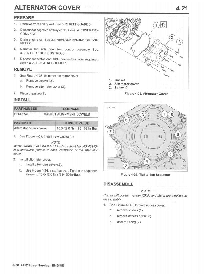 2015-2021 Harley Davidson XG500 Calle 500 Manual de servicio