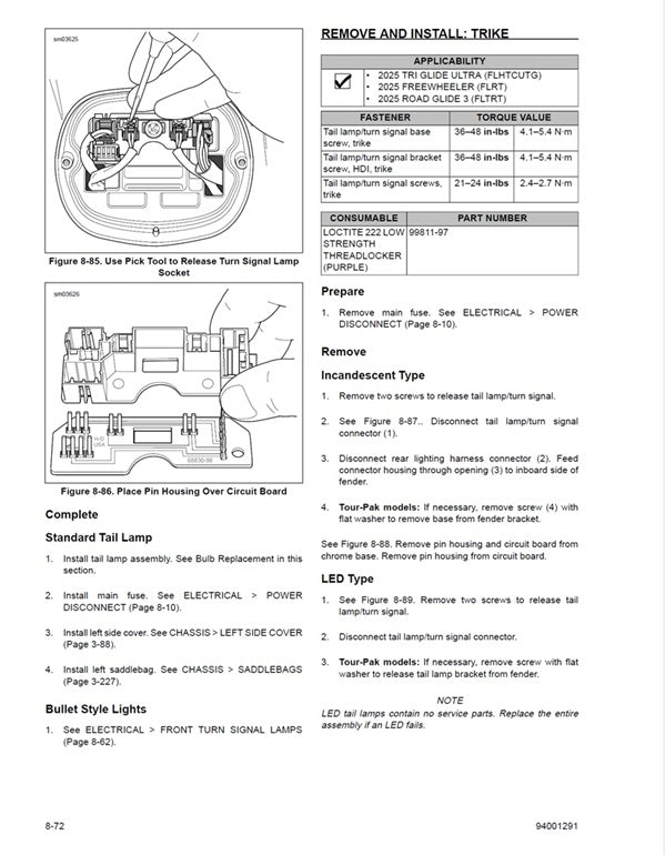 2025 Harley Davidson FLHTCUTG Tri Glide Ultra Trike Service Manual