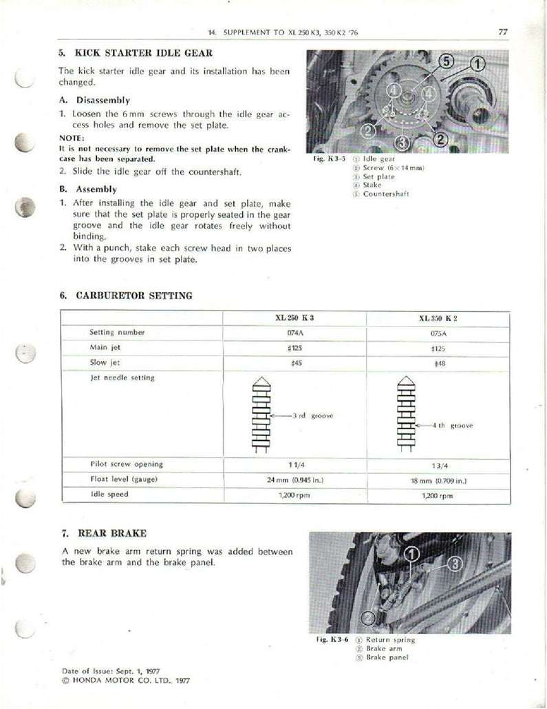 1972-1973 Honda XL250 XL 250 Service Manual