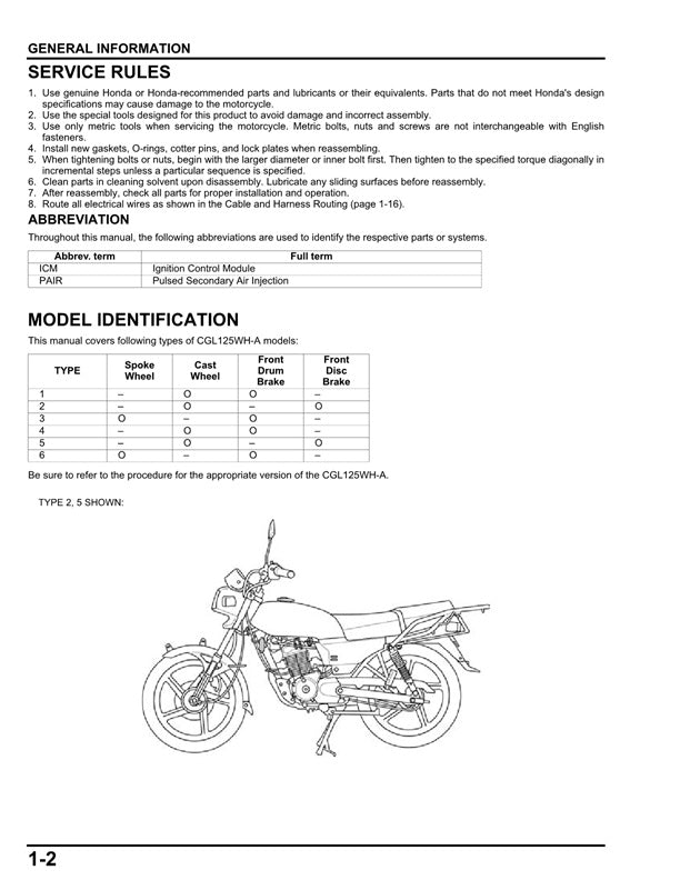 2009 Onwards Honda CGL125 CGL 125 Service Manual
