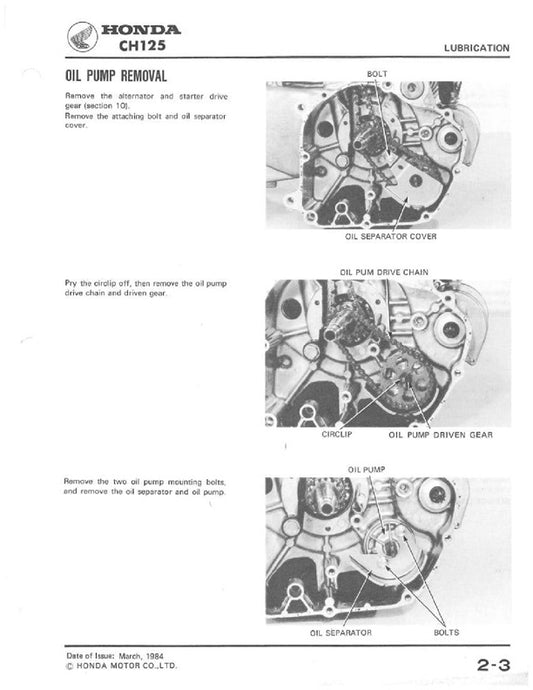 1984 Onwards Honda CH125 Elite Spacy Service Manual