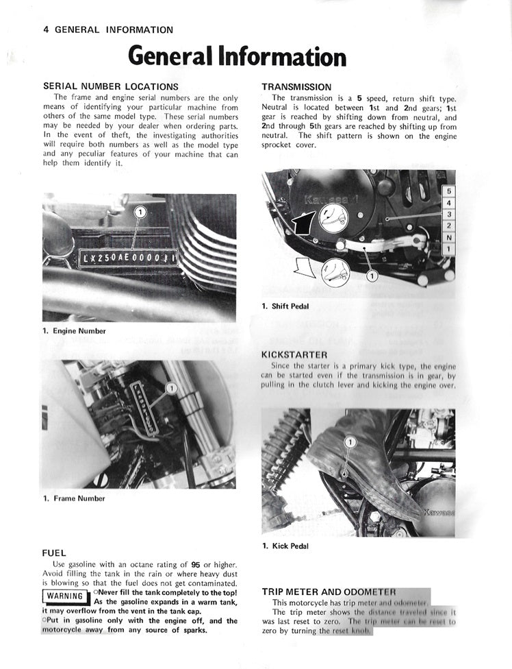 1979-1980 Kawasaki KLX250 A1 A2 Service Manual