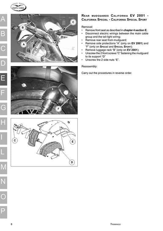 2003 a 2005 Moto Guzzi California 1100 Manual de servicio de aluminio