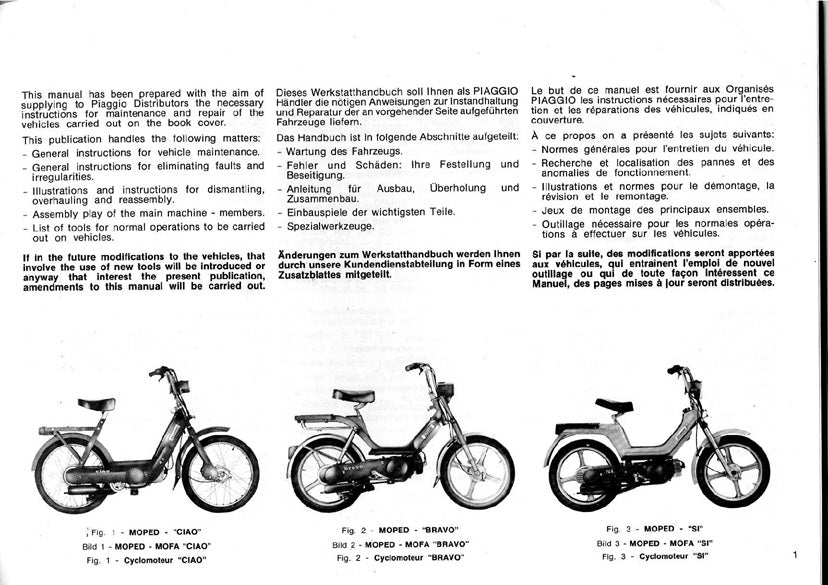 1967 on Vespa Bravo 50 50cc Scooter Service Manual