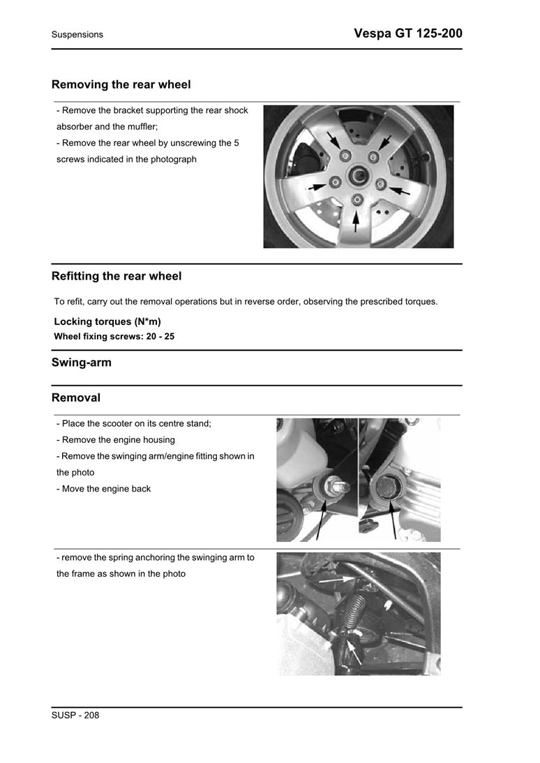 2003-2007 Vespa GT125 GT 125 Granturismo 125cc Scooter Service Manual