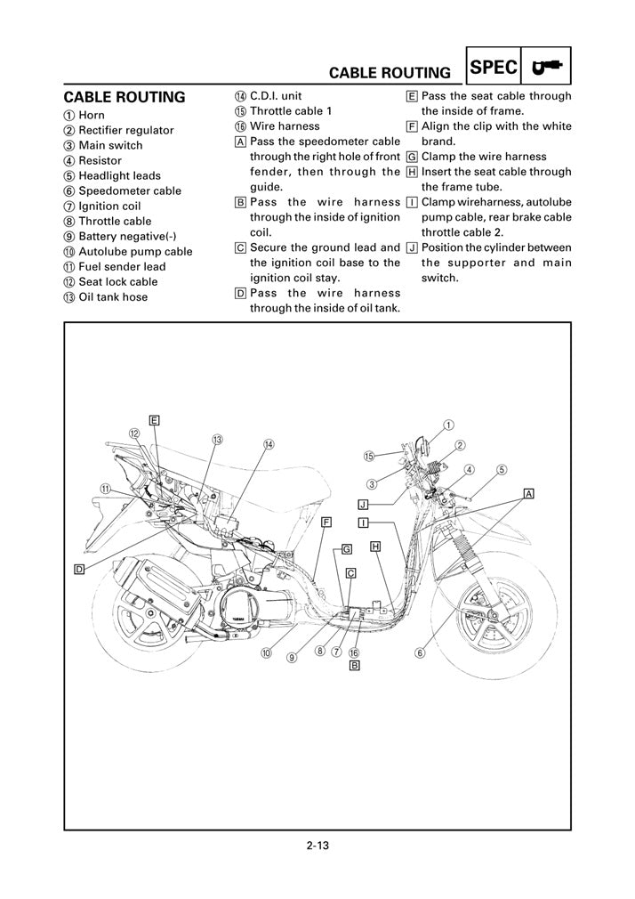 1999on Yamaha YW100 100cc BW's Bee Wee Scooter Service Manual