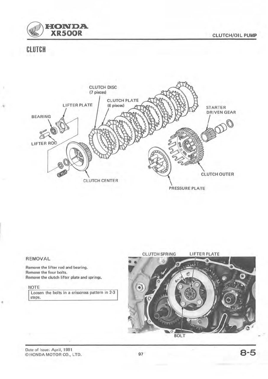 1981-1982 Honda XR500 R XR500R Motocross Enduro Service Manual