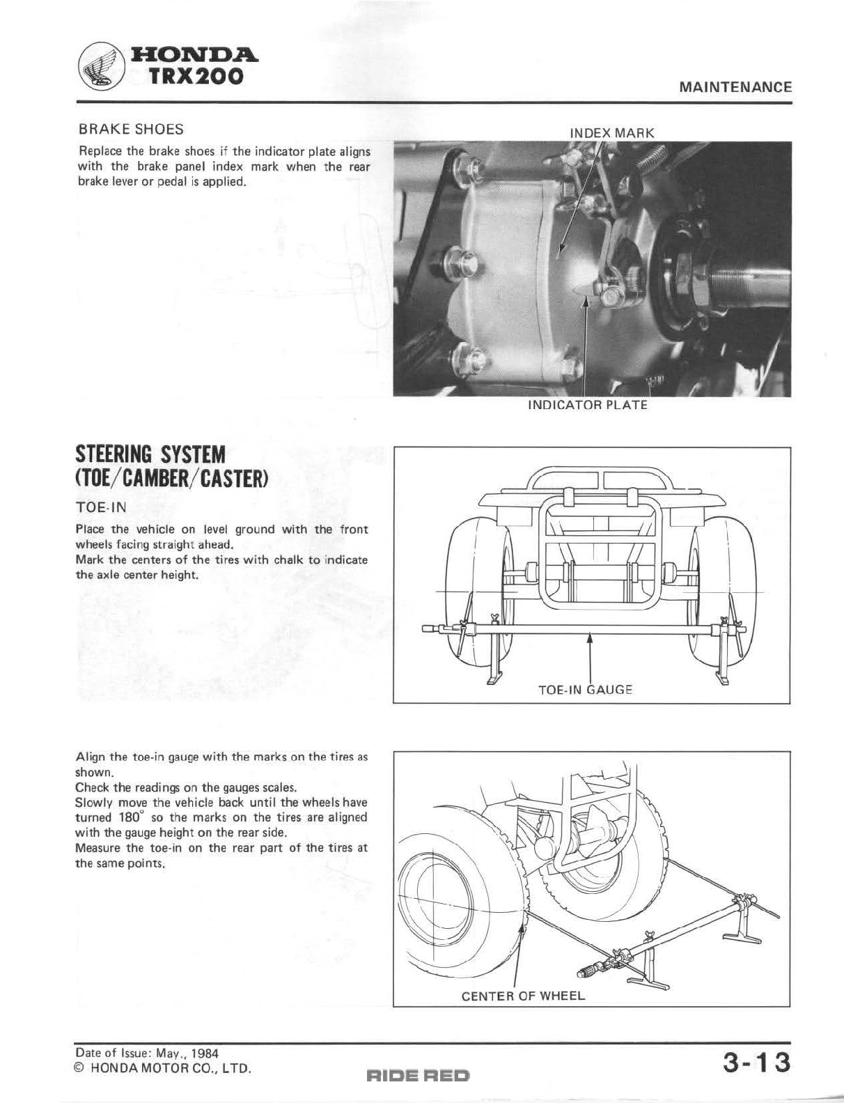 1984-1985 Honda TRX 200 TRX200 Fourtrax ATV Quad Handbuch