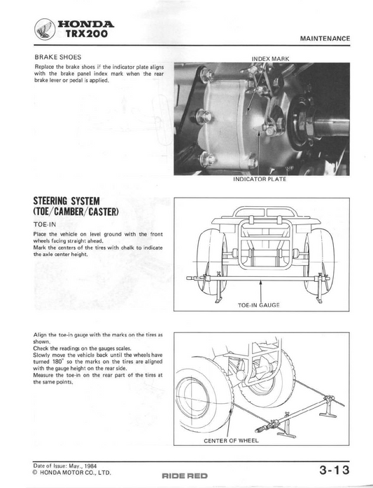 1984-1985 Honda TRX 200 TRX200 Fourtrax ATV Quad Manual