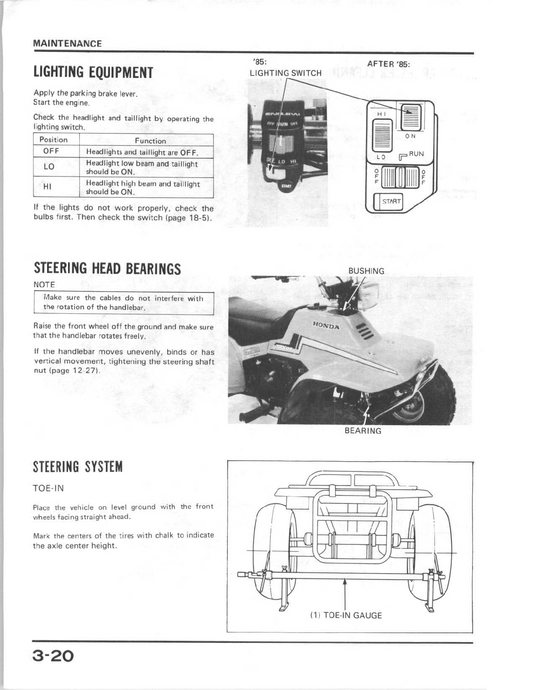 1985-1986 Honda TRX 125 TRX125 Fourtrax ATV Quad Handbuch