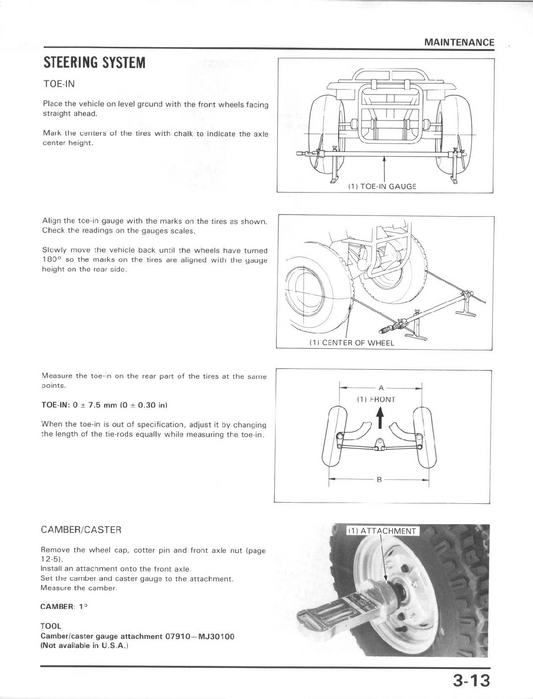 1985-1987 Honda TRX 250 TRX250 Fourtrax ATV Quad Manual