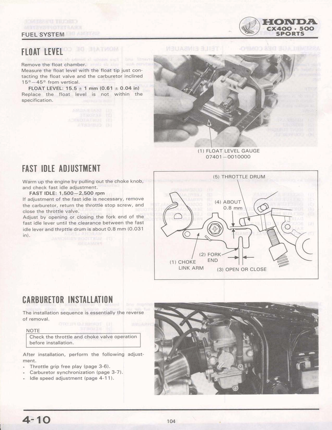 1982-1983 Honda CX500 CX 500 EC Sports Eurosport Manual