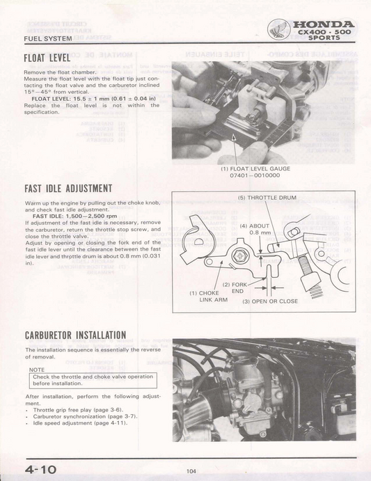 1982–1983 Honda CX500 CX 500 EC Sports Eurosport-Handbuch