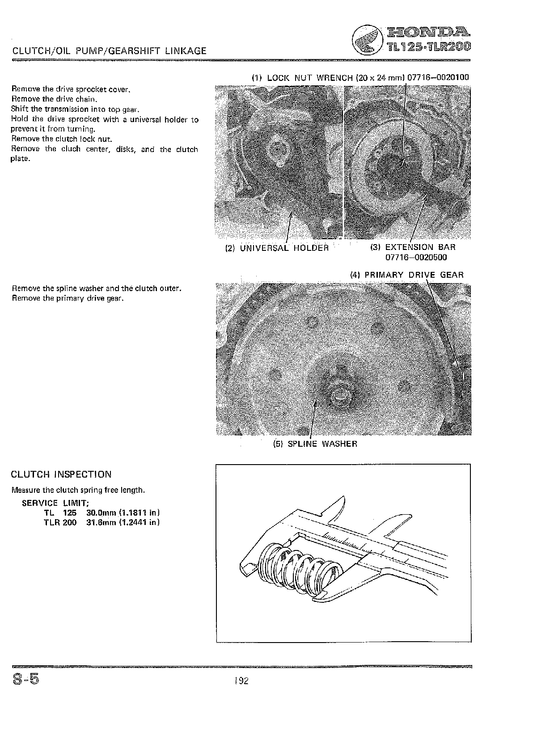 1985 auf Honda TLR250 TLR 250 Trials-Handbuch