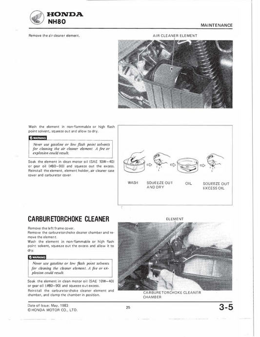 1983-1984 Honda NH80 NH 80 Aero Plomo Scooter Manual