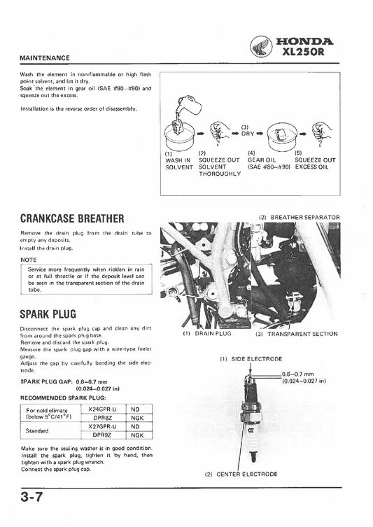 1984-1987 Honda XL250R RFVC Service Manual